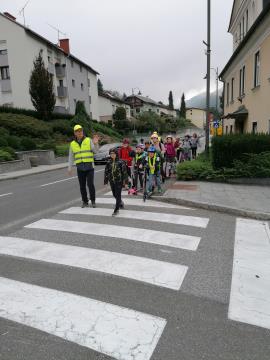 Slika 11 Pešbus Meža na poti do šole